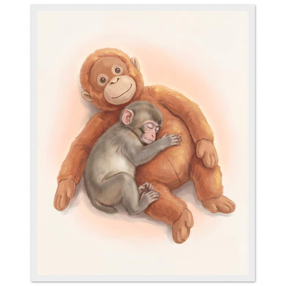 Baby Monkey Sleeping Nursery Art Print - 40x50 cm / 16x20″ - White frame / Ready-to-hang - Sparkycare