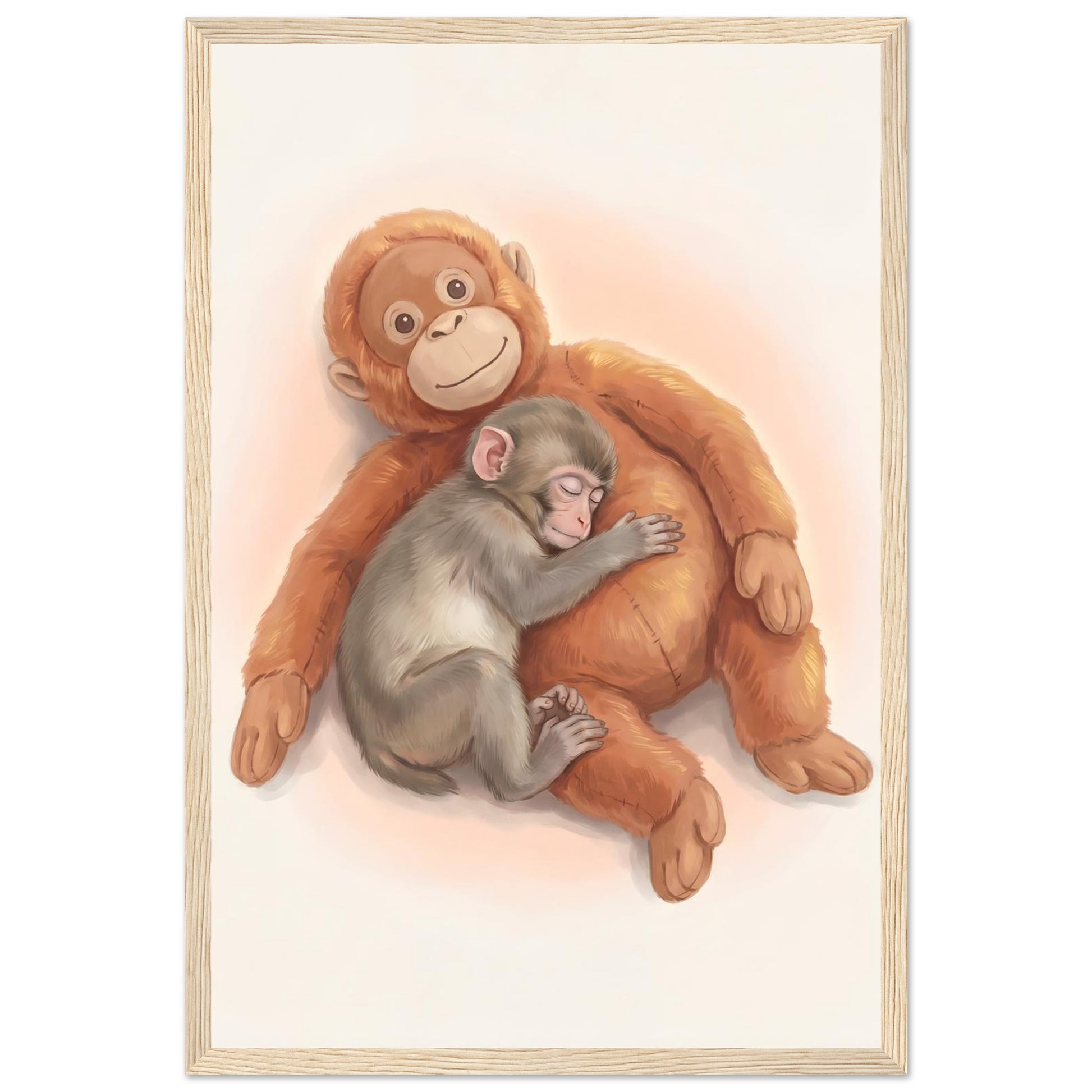 Baby Monkey Sleeping Nursery Art Print - 30x45 cm / 12x18″ - Wood frame / Ready-to-hang - Sparkycare