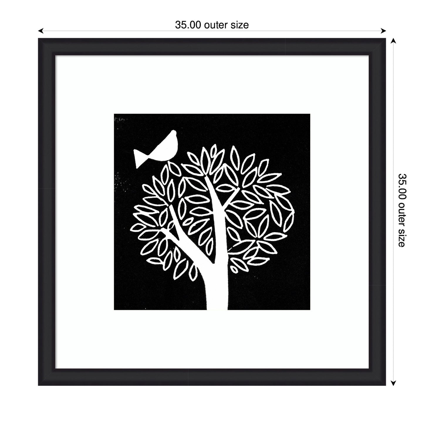 Black and White Bird Tree Linocut Framed Wall Art Print