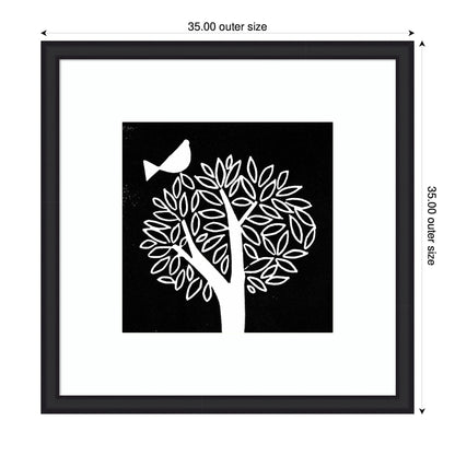 Black and White Bird Tree Linocut Framed Wall Art Print