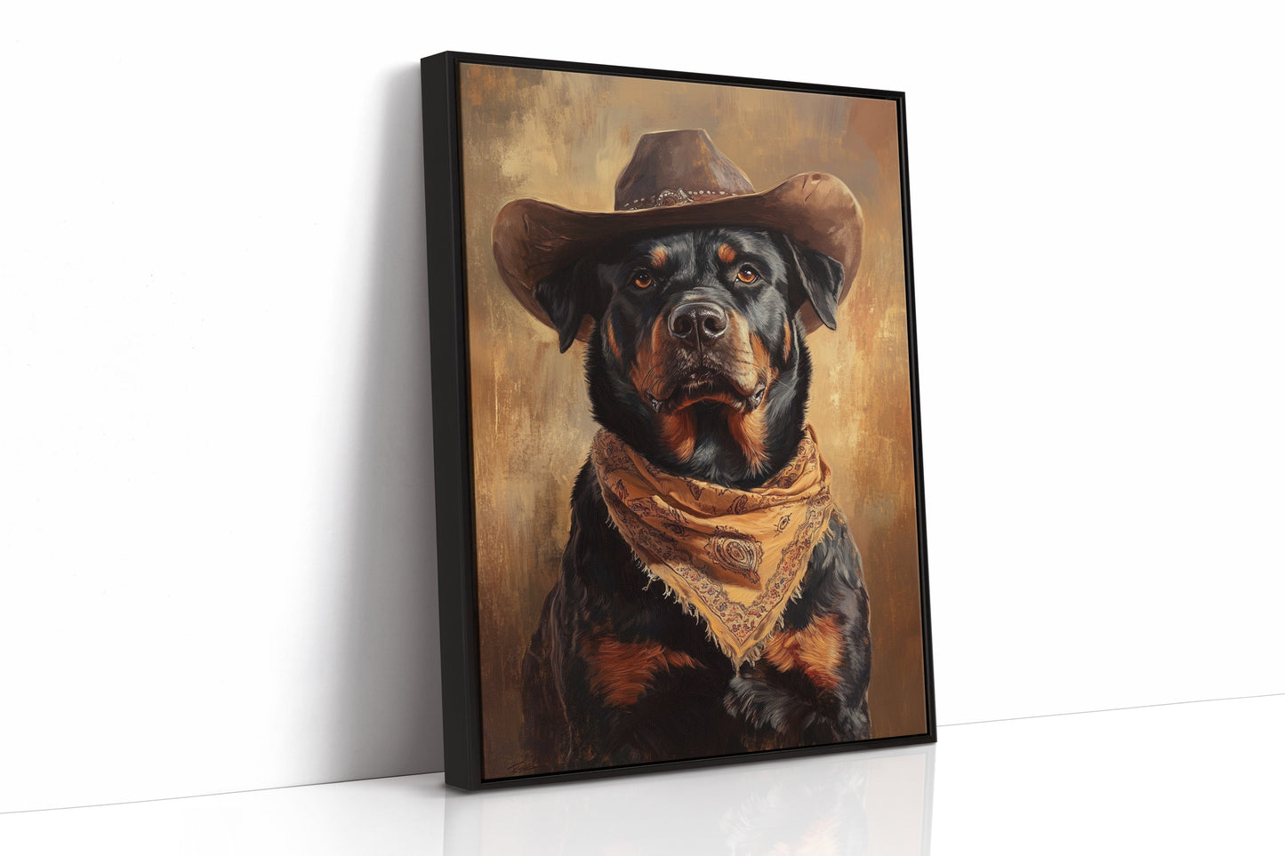 Western Cowboy Rottweiler Rustic Dog Art Print