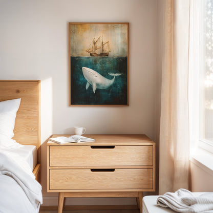 Whale Beneath the Tall Ship - Vintage Seascape Art