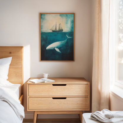 Deep Blue Silence and the Whale - Nautical Seascape Art