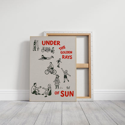 Golden Rays of Joy Retro Bike and Dog Wall Art