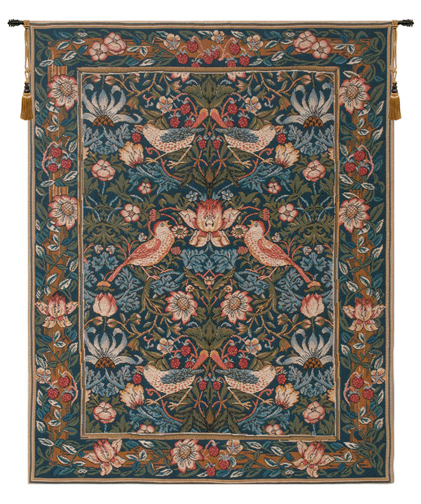 Woven French tapestry of birds in foliage, cotton-blend boho wall hanging