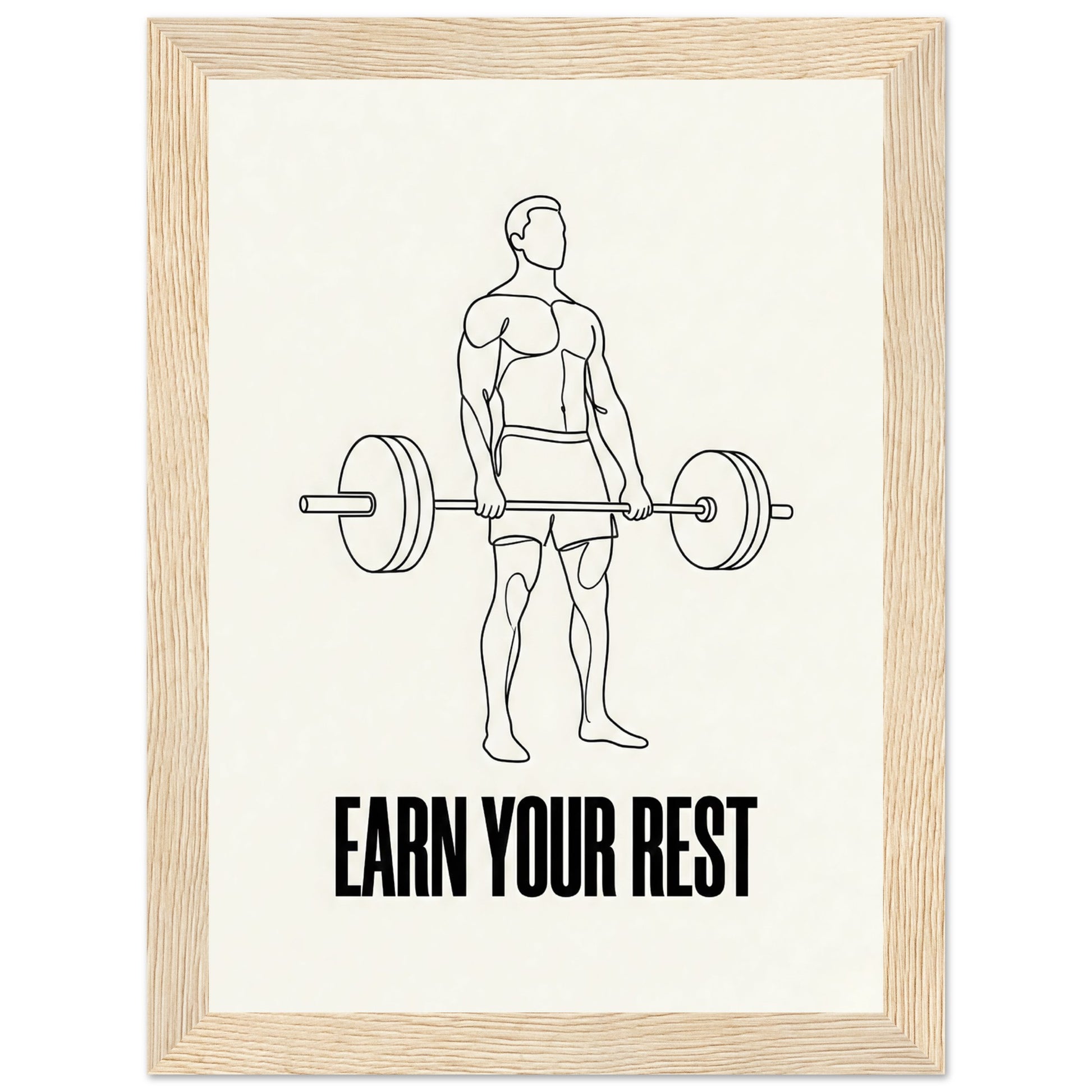 Earn Your Rest — Minimalist Deadlift Gym Poster - 13x18 cm / 5x7″ - Wood frame / Ready-to-hang - Sparkycare