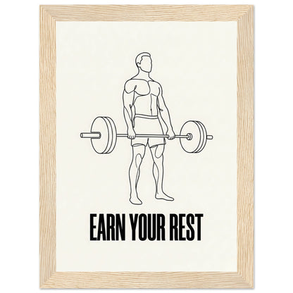 Earn Your Rest - Minimalist Deadlift Gym Poster - 20x25 cm / 8x10″ - White frame / Ready-to-hang - Sparkycare
