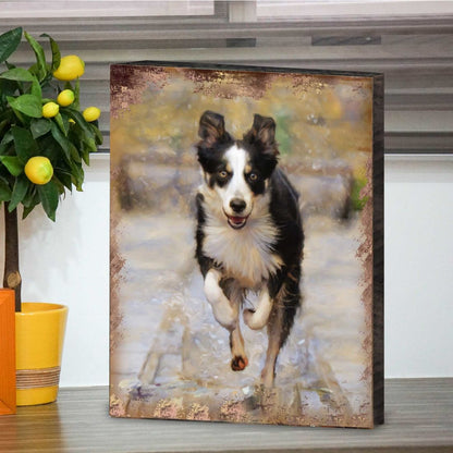 Running Dog Wood Block Wall Art, Pet Decor