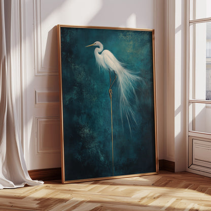 White Egret Wall Art - Minimalist Coastal Bird Print