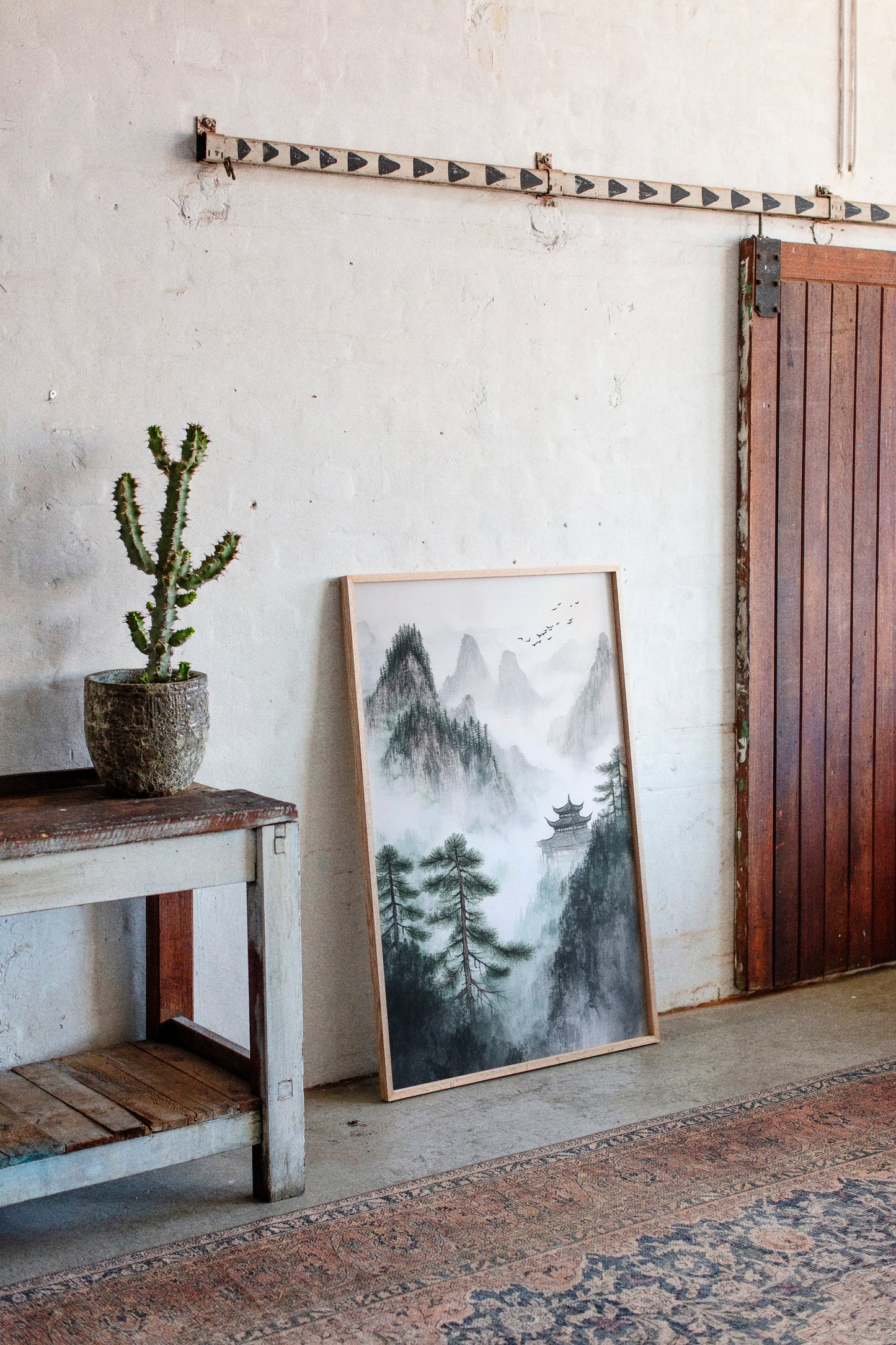 Misty Mountain Zen Wall Art Print - Chinese Ink Landscape
