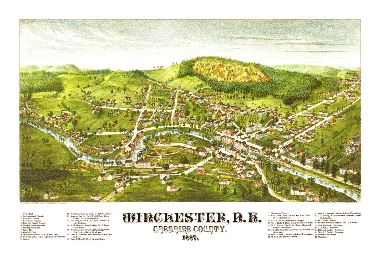 Vintage Map of Winchester, New Hampshire 1887