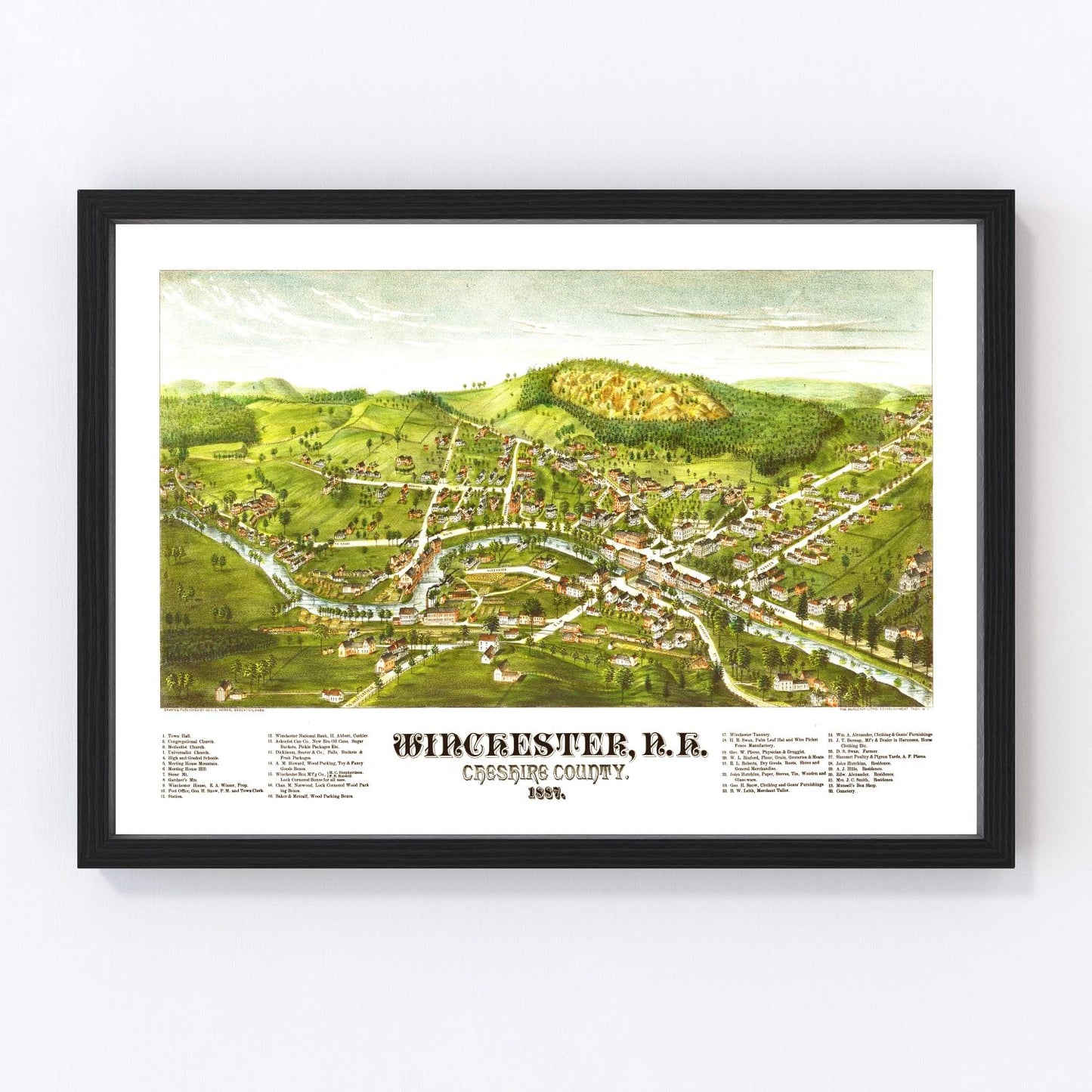Vintage map of Winchester, New Hampshire, 1887, Cheshire County restored