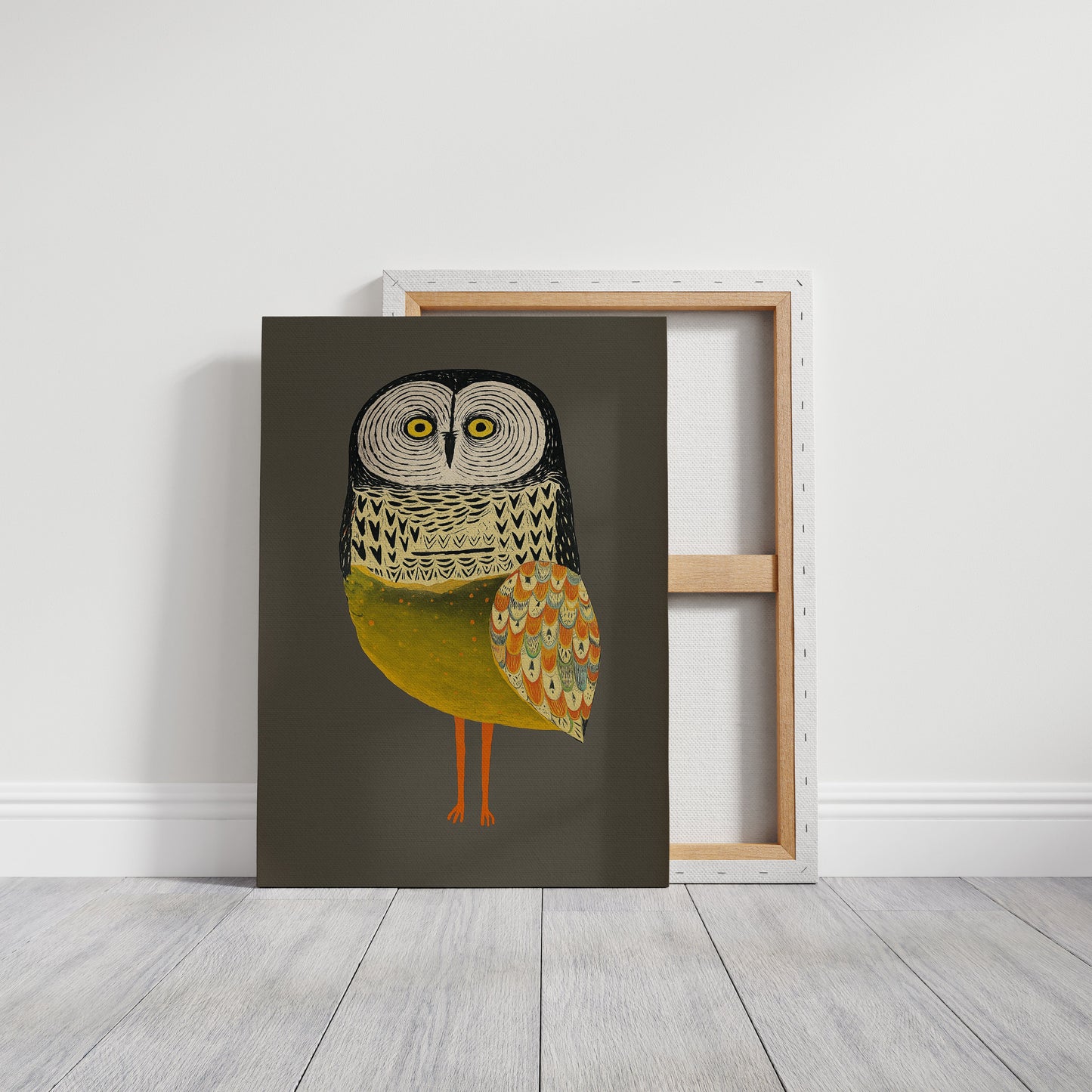 Stylized Owl Wall Art - Golden Feather Bird Print