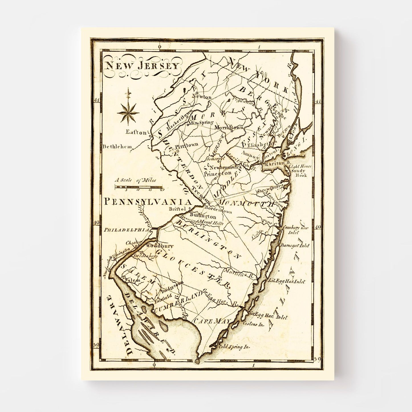 Vintage Map of New Jersey, 1795