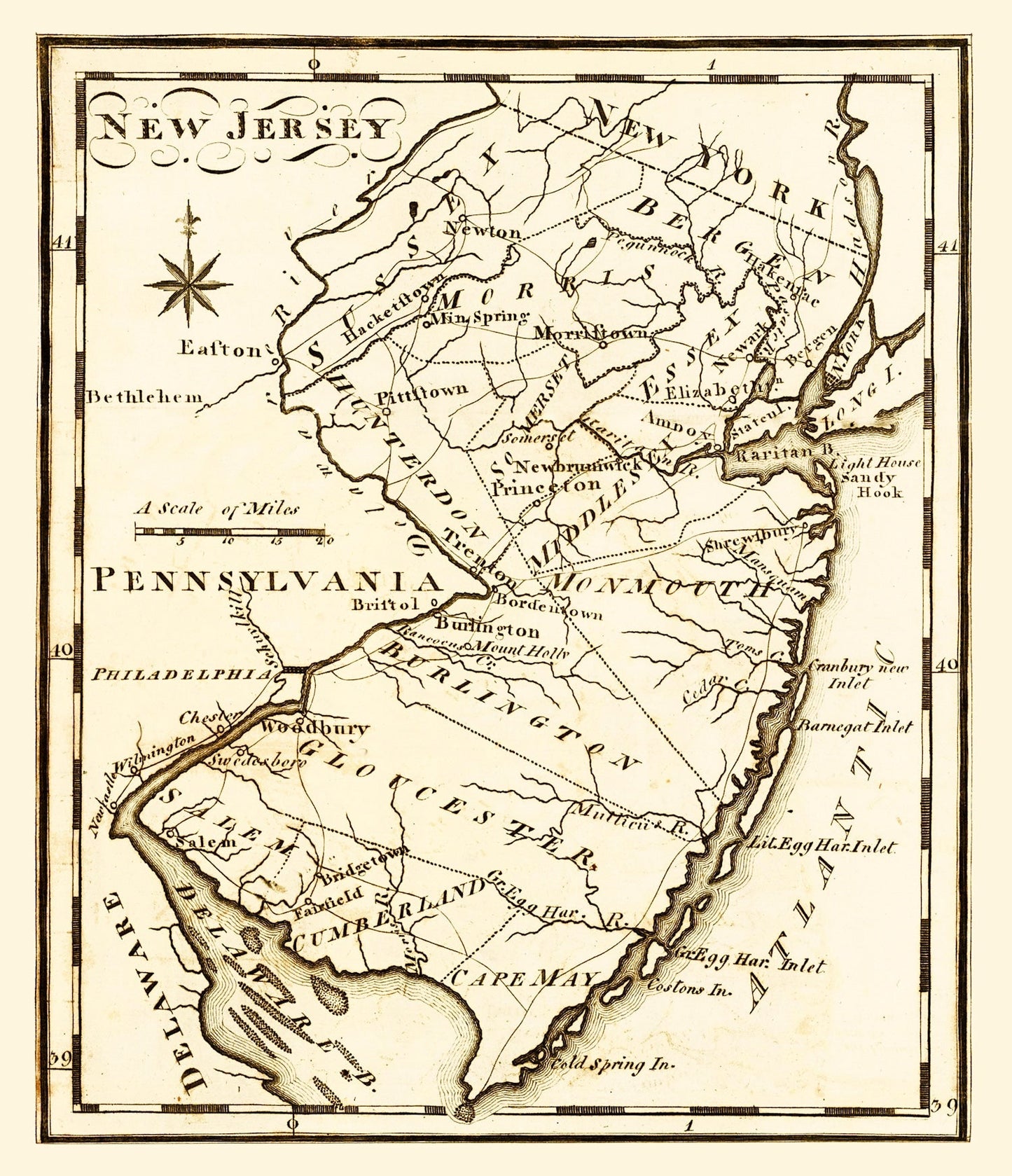 Vintage Map of New Jersey, 1795