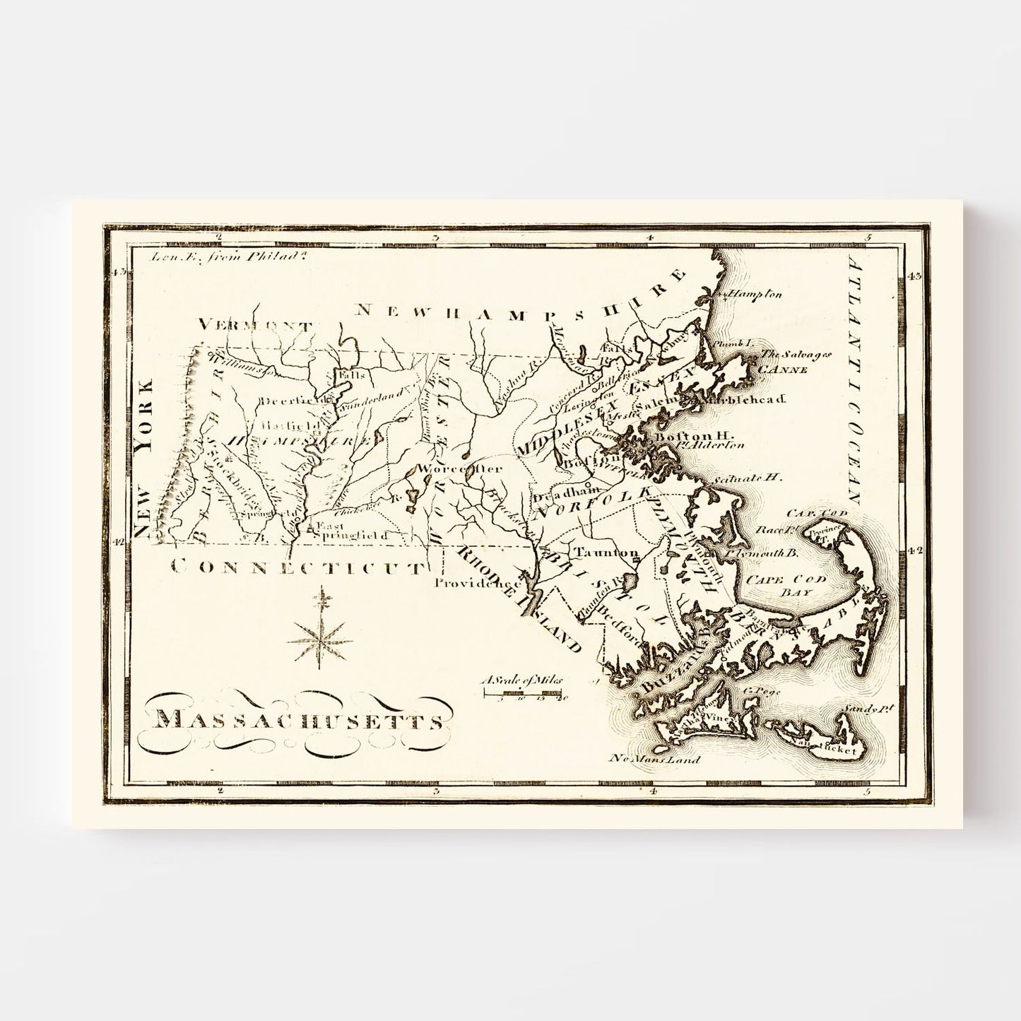 Vintage Map of Massachusetts, 1795