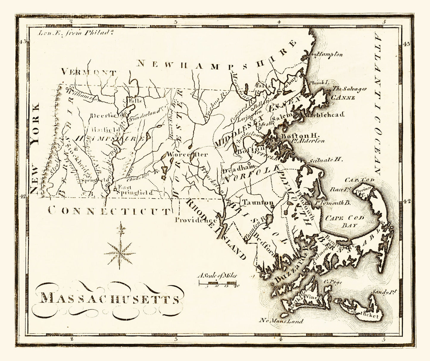 Vintage Map of Massachusetts, 1795