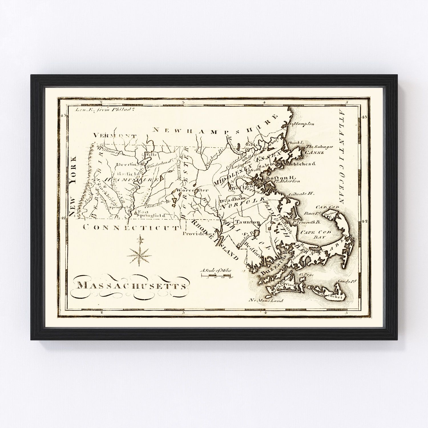 Vintage map of Massachusetts, 1795