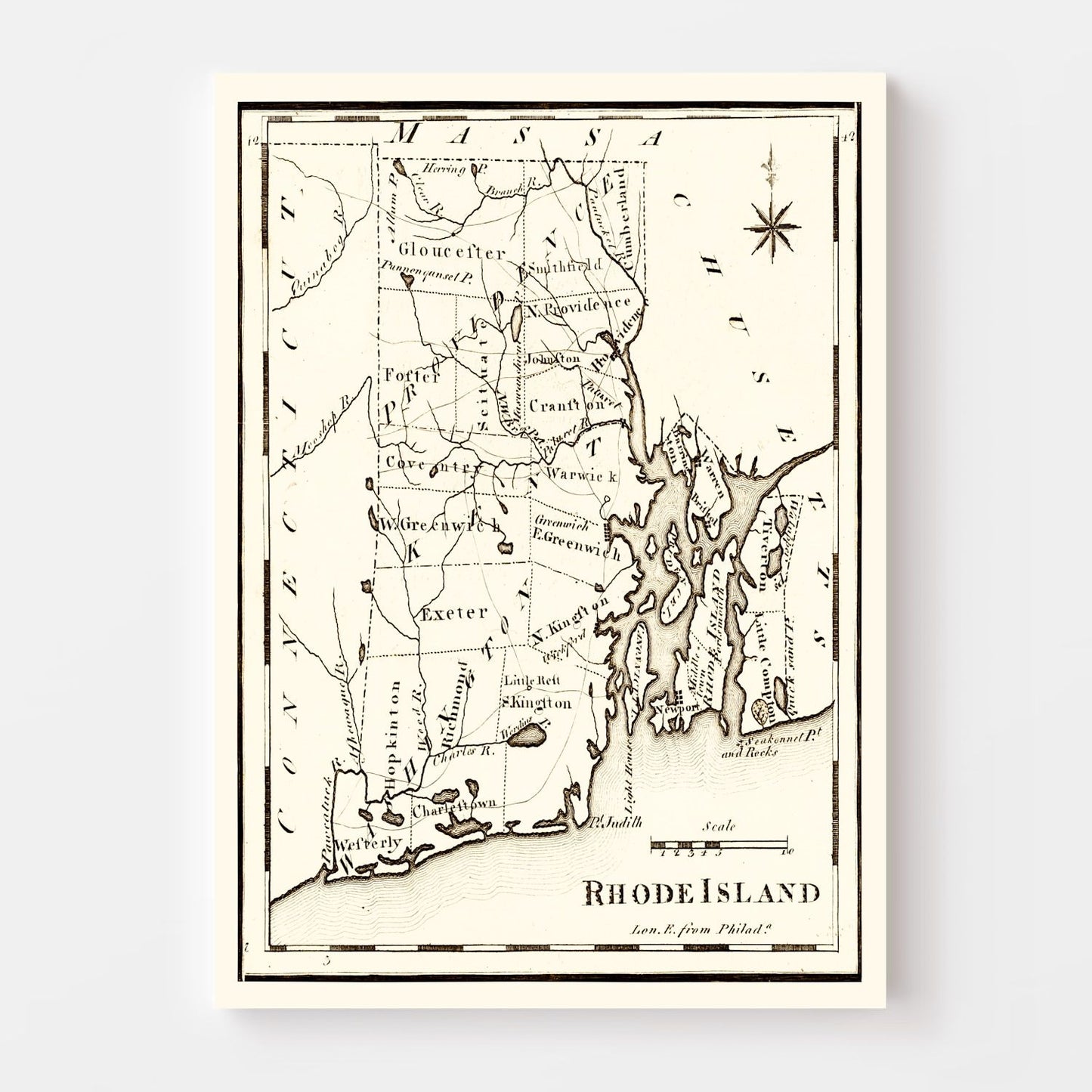 Vintage Map of Rhode Island, 1795