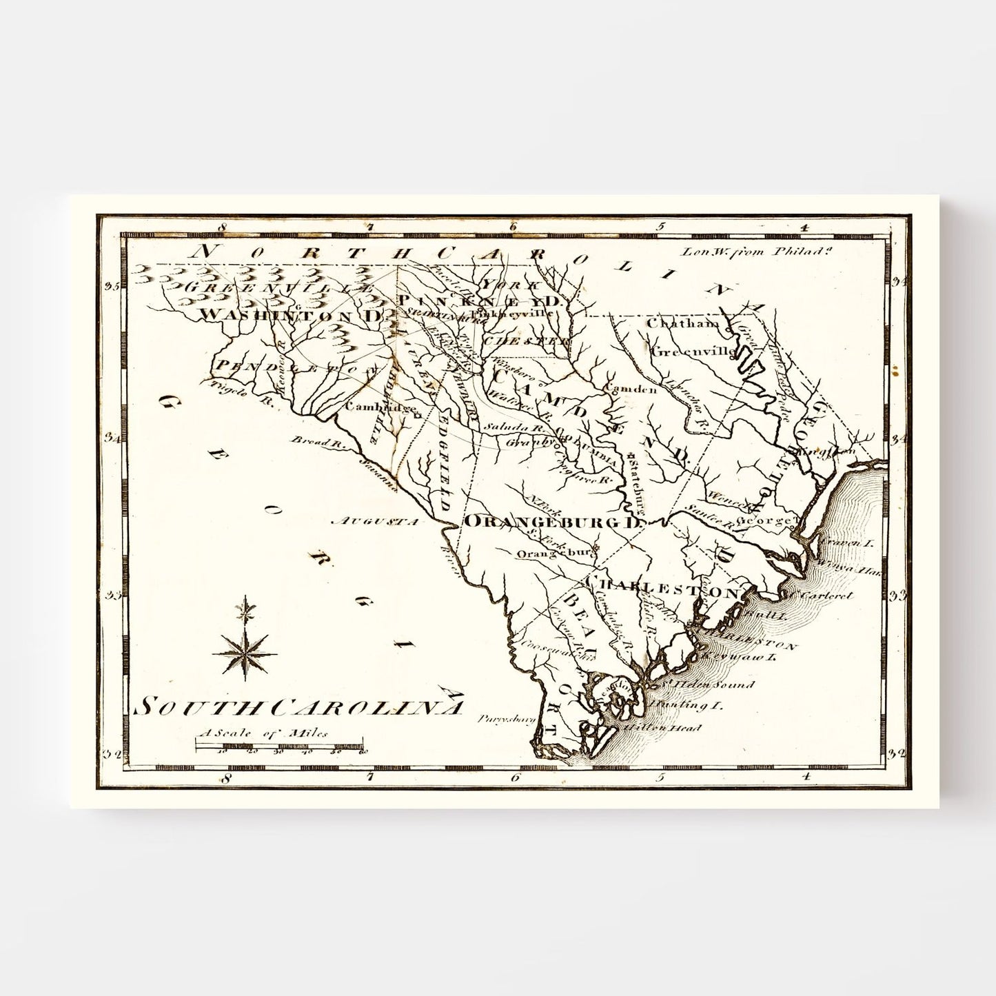 Vintage Map of South Carolina, 1795