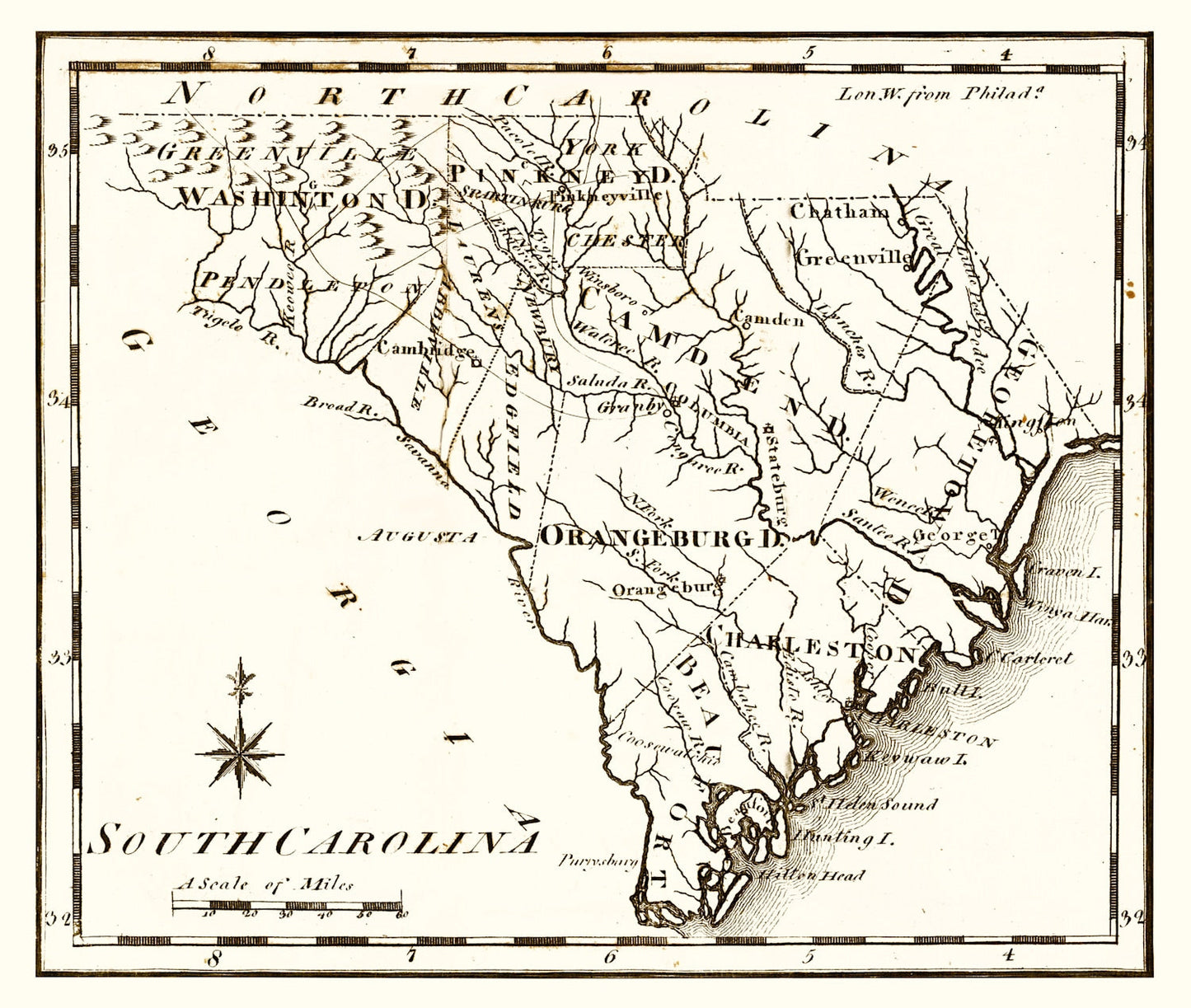 Vintage Map of South Carolina, 1795