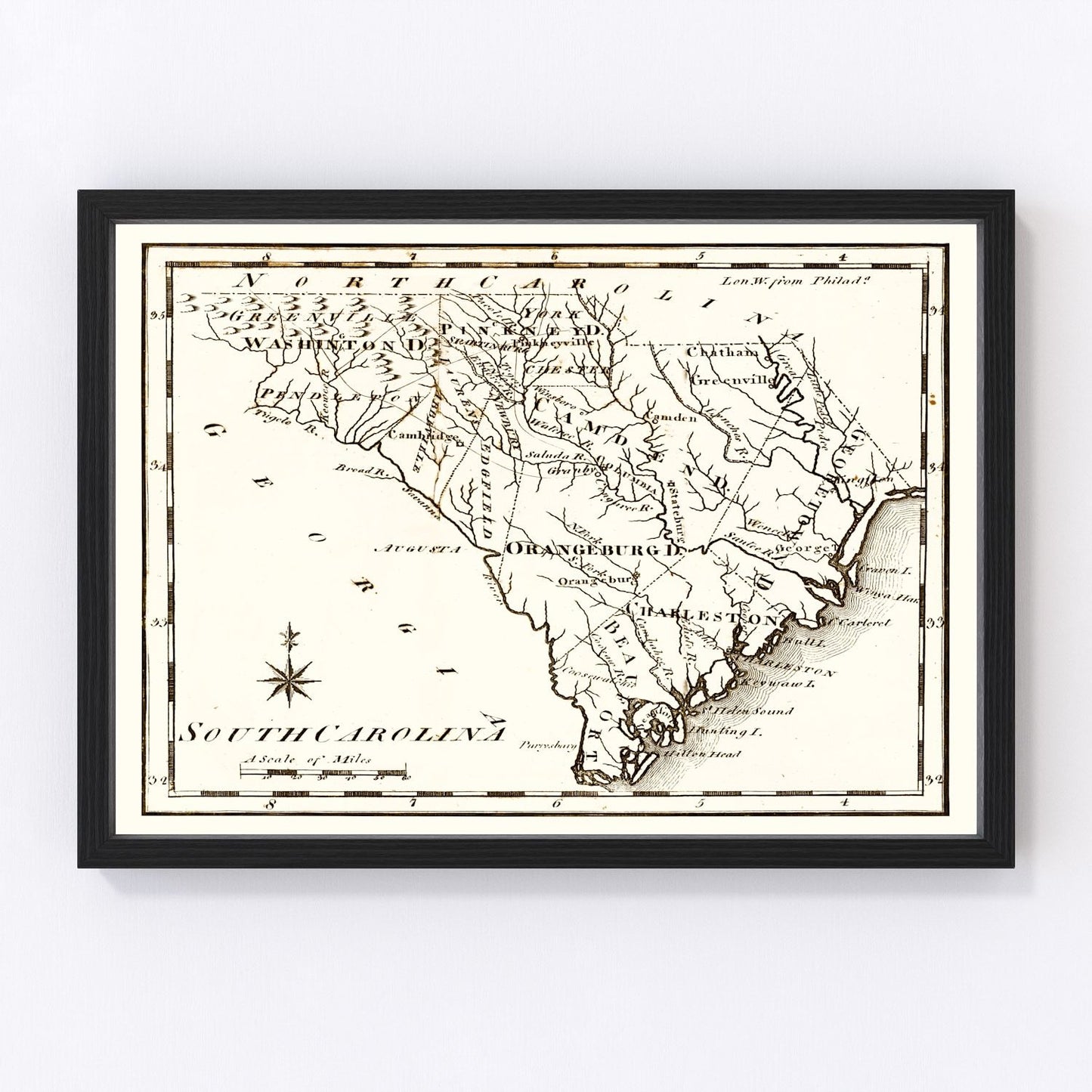 vintage map of South Carolina, 1795