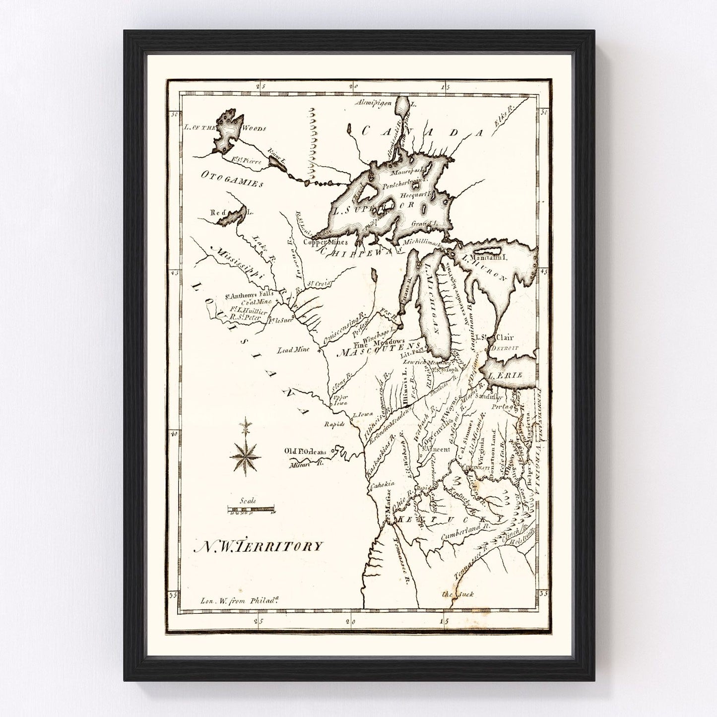 vintage map of the Northwest Territory, 1795