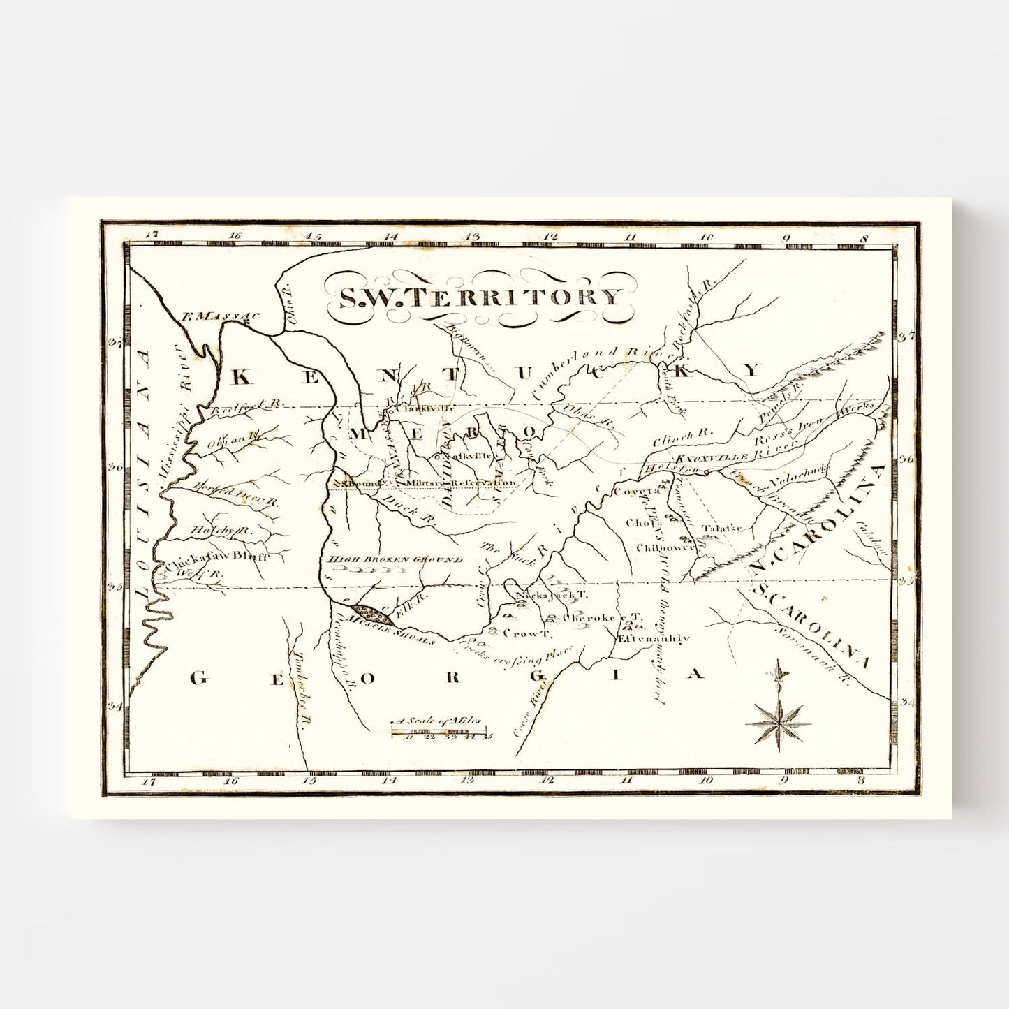 Vintage Map of the Southwest Territory, 1795