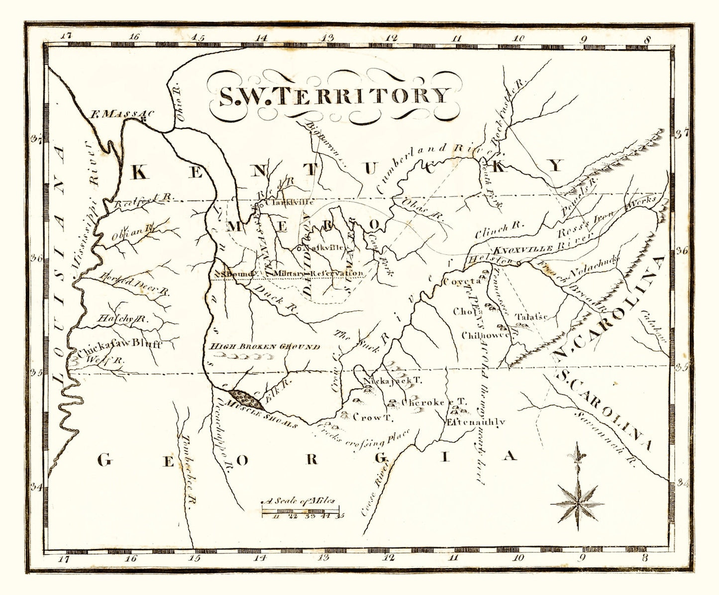 Vintage Map of the Southwest Territory, 1795