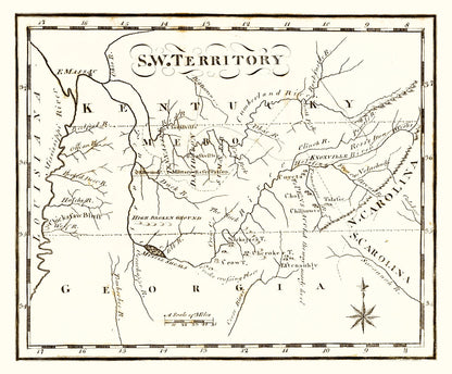 Vintage Map of the Southwest Territory, 1795