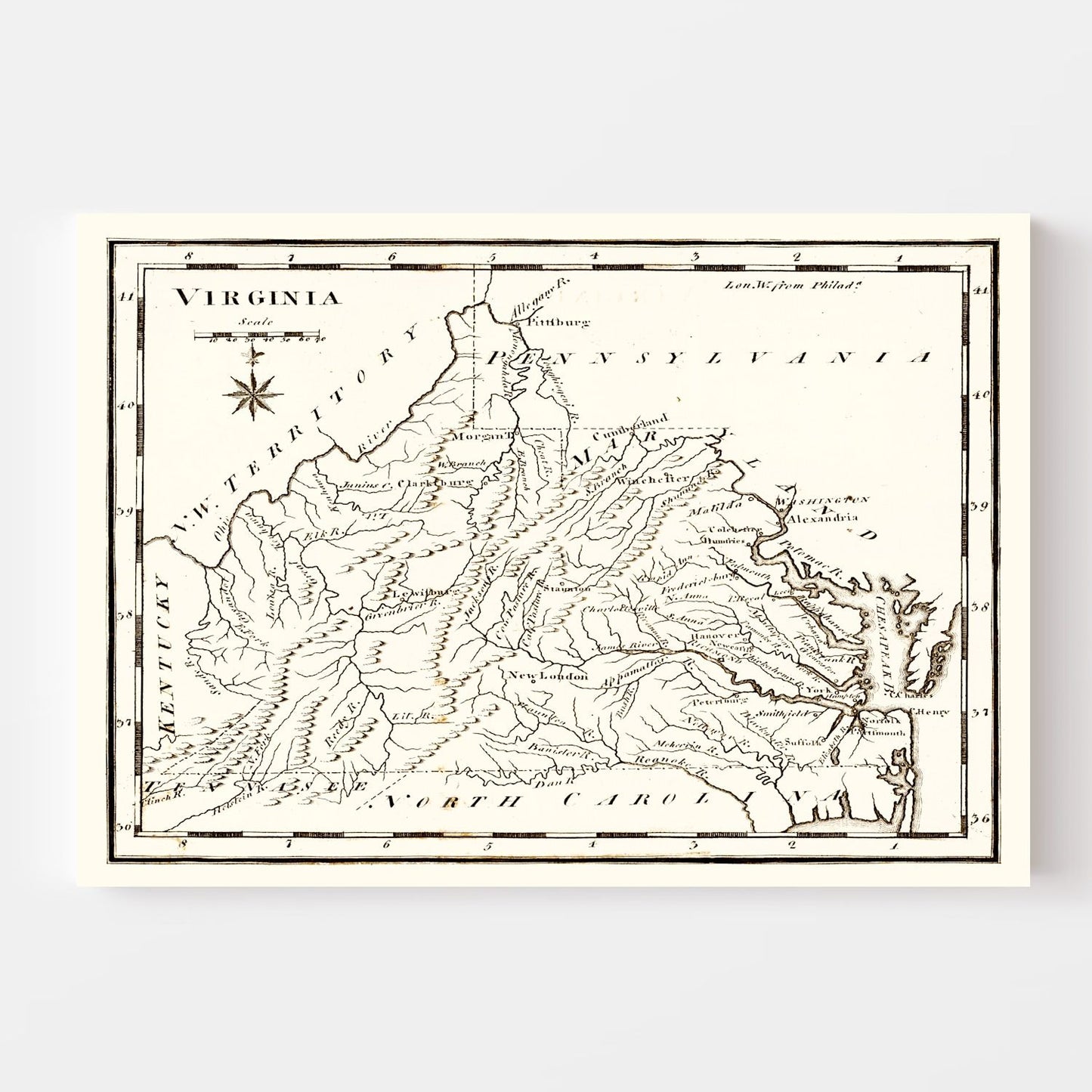 Vintage Map of Virginia, 1795