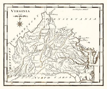 Vintage Map of Virginia, 1795