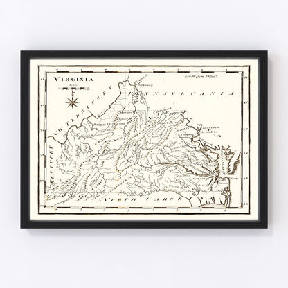 Vintage map of Virginia, 1795, post-Constitutional era, digitally restored
