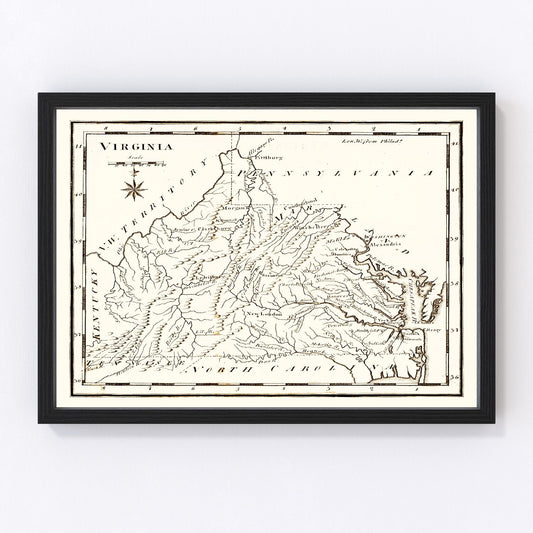 Vintage map of Virginia, 1795, post-Constitutional era, digitally restored