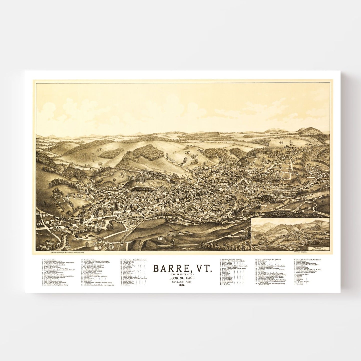 Vintage Map of Barre, Vermont, 1891