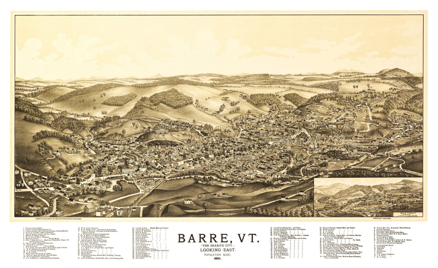 Vintage Map of Barre, Vermont, 1891