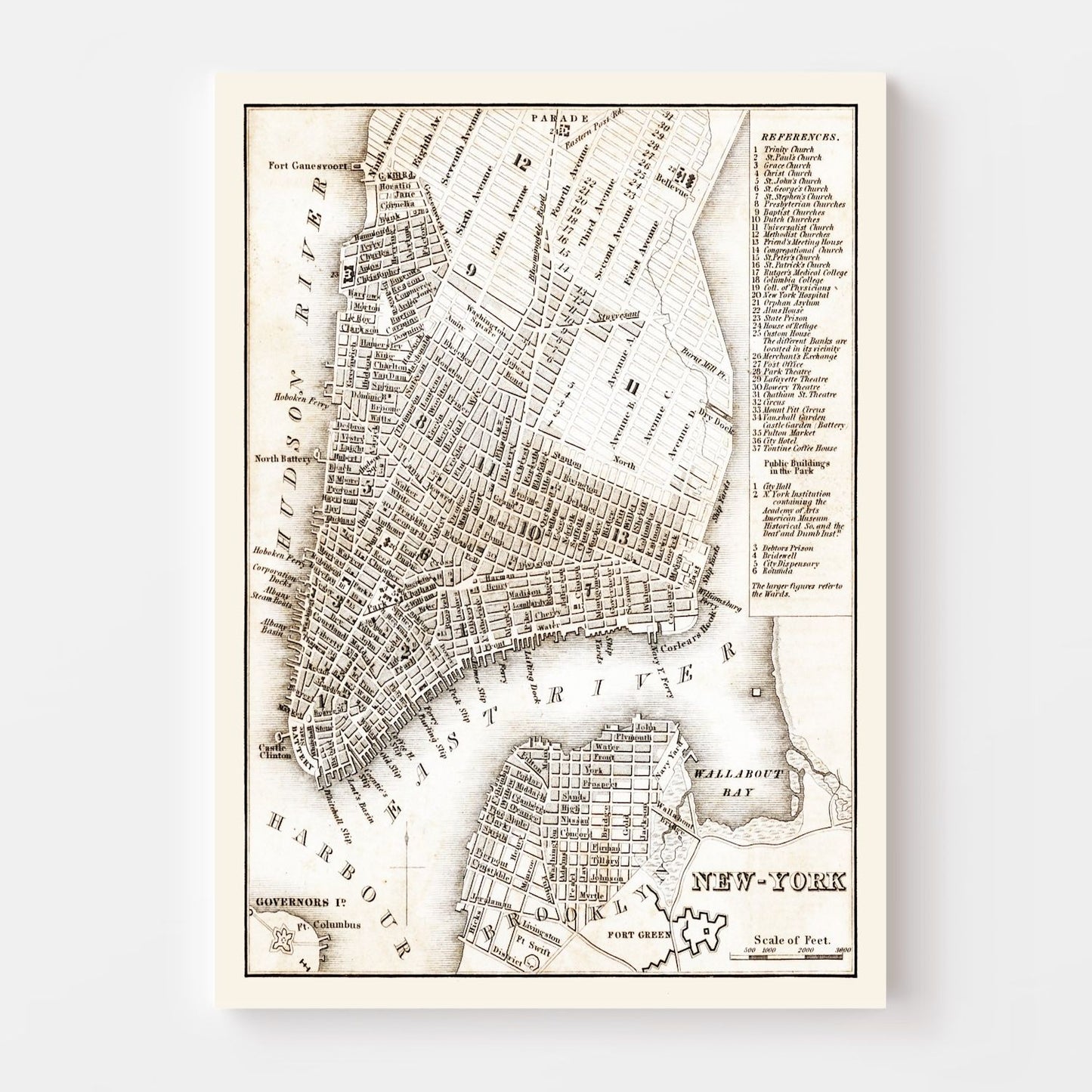 Vintage Map of New York City, Bronx County, New York, 1837