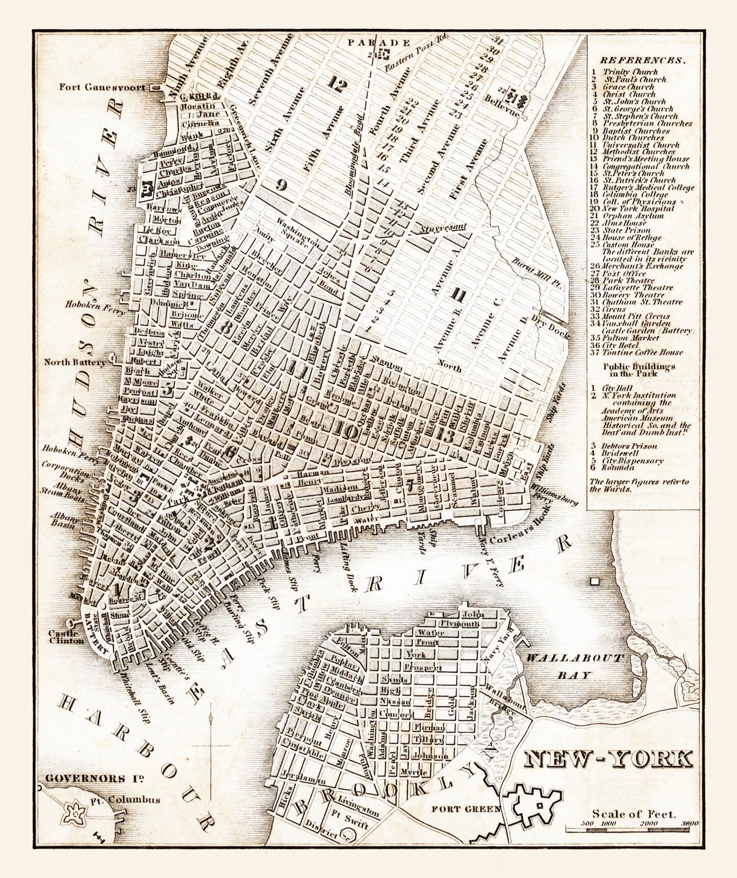 Vintage Map of New York City, Bronx County, New York, 1837