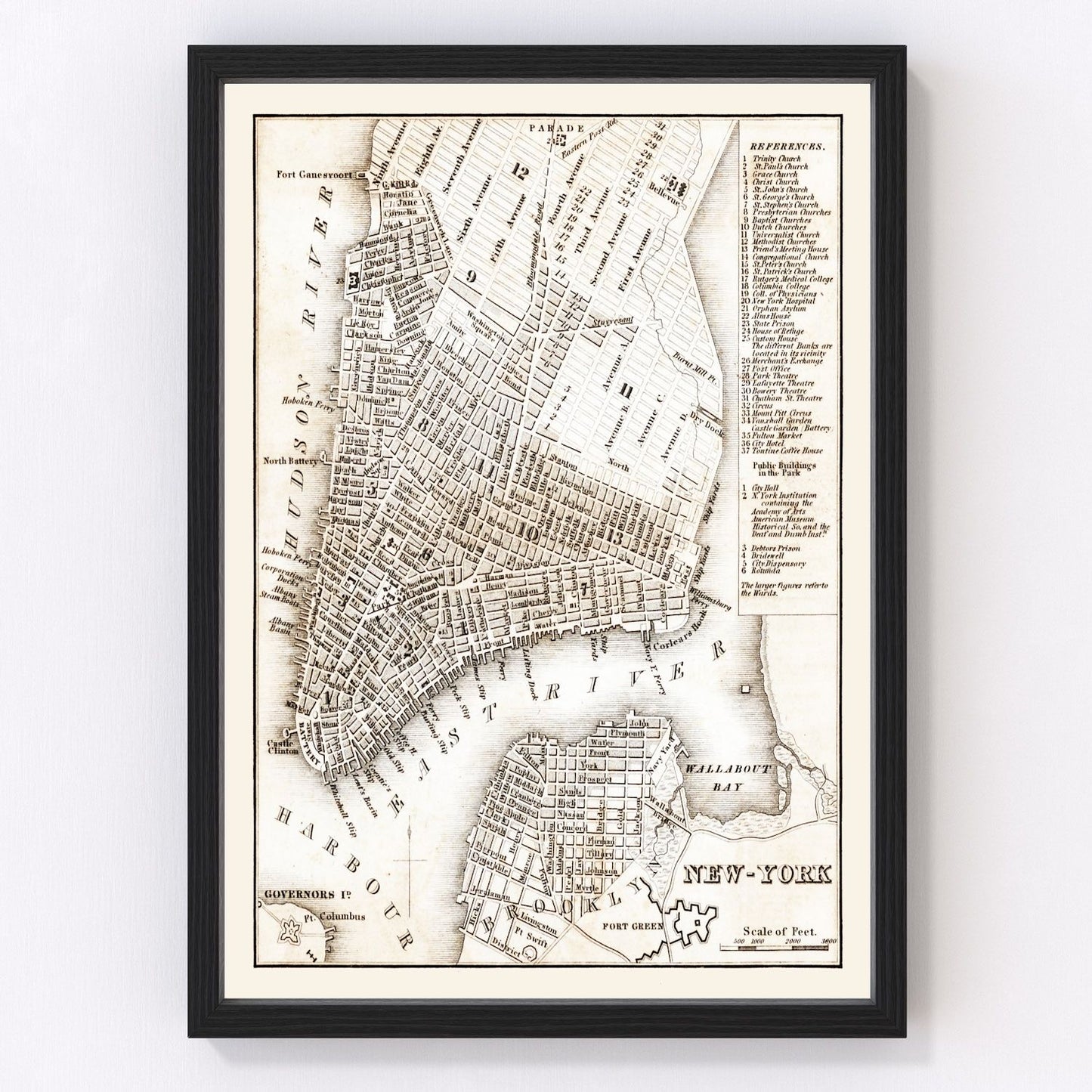 Vintage map of New York City, Bronx County, New York, 1837