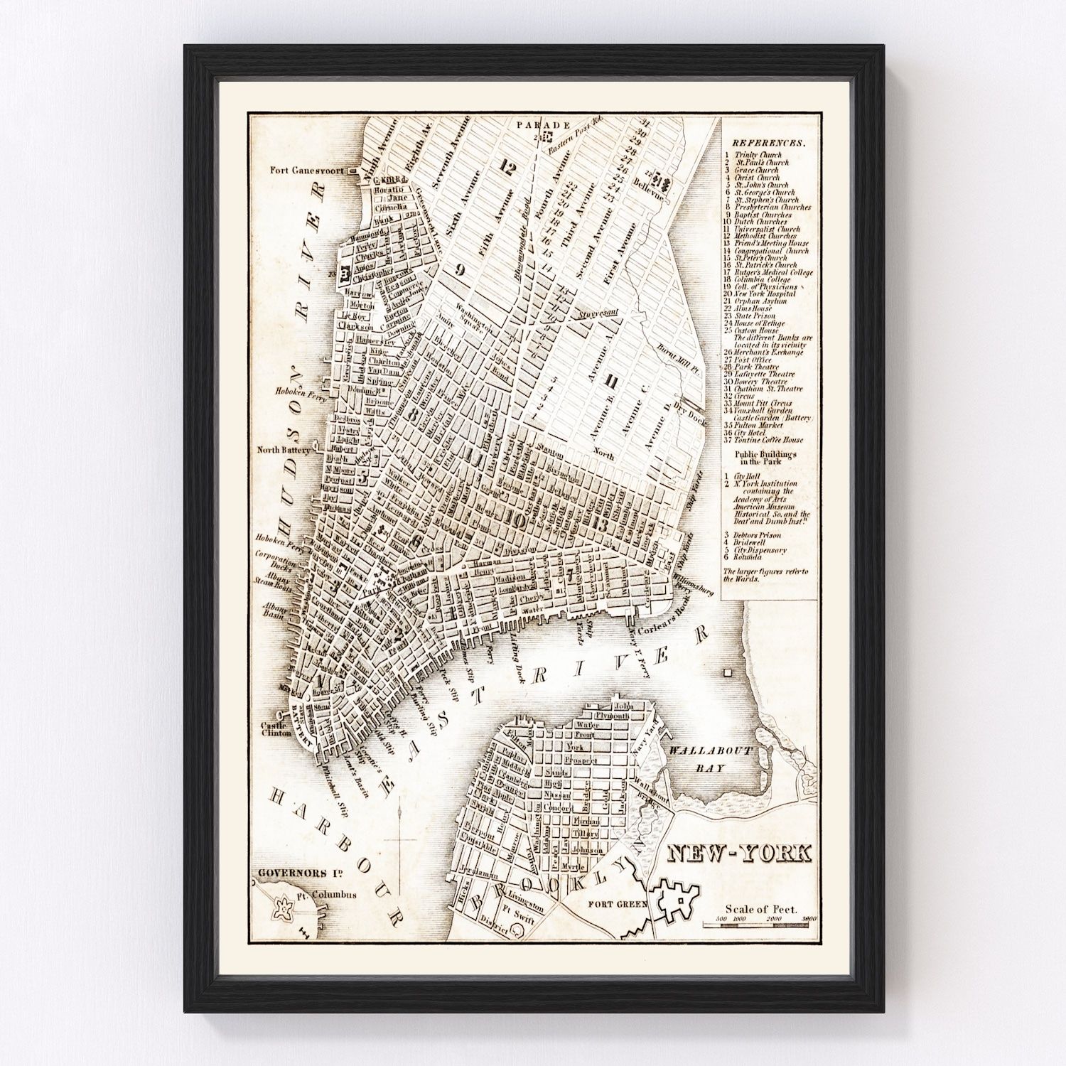 Vintage map of New York City, Bronx County, New York, 1837