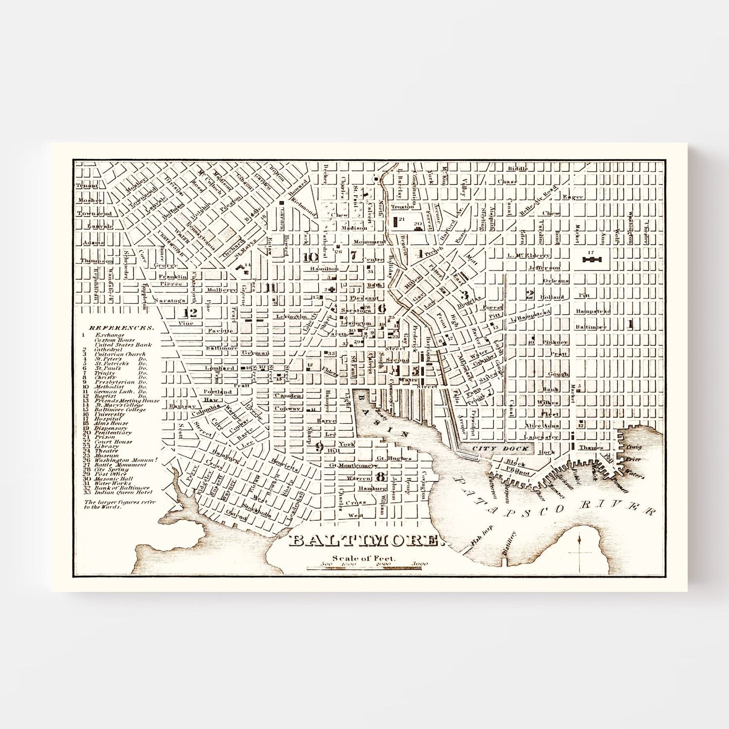 Vintage Map of Baltimore, Maryland, 1837