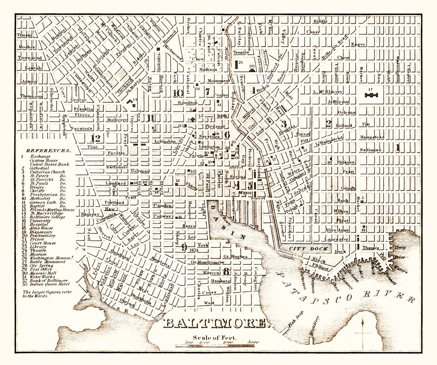 Vintage Map of Baltimore, Maryland, 1837
