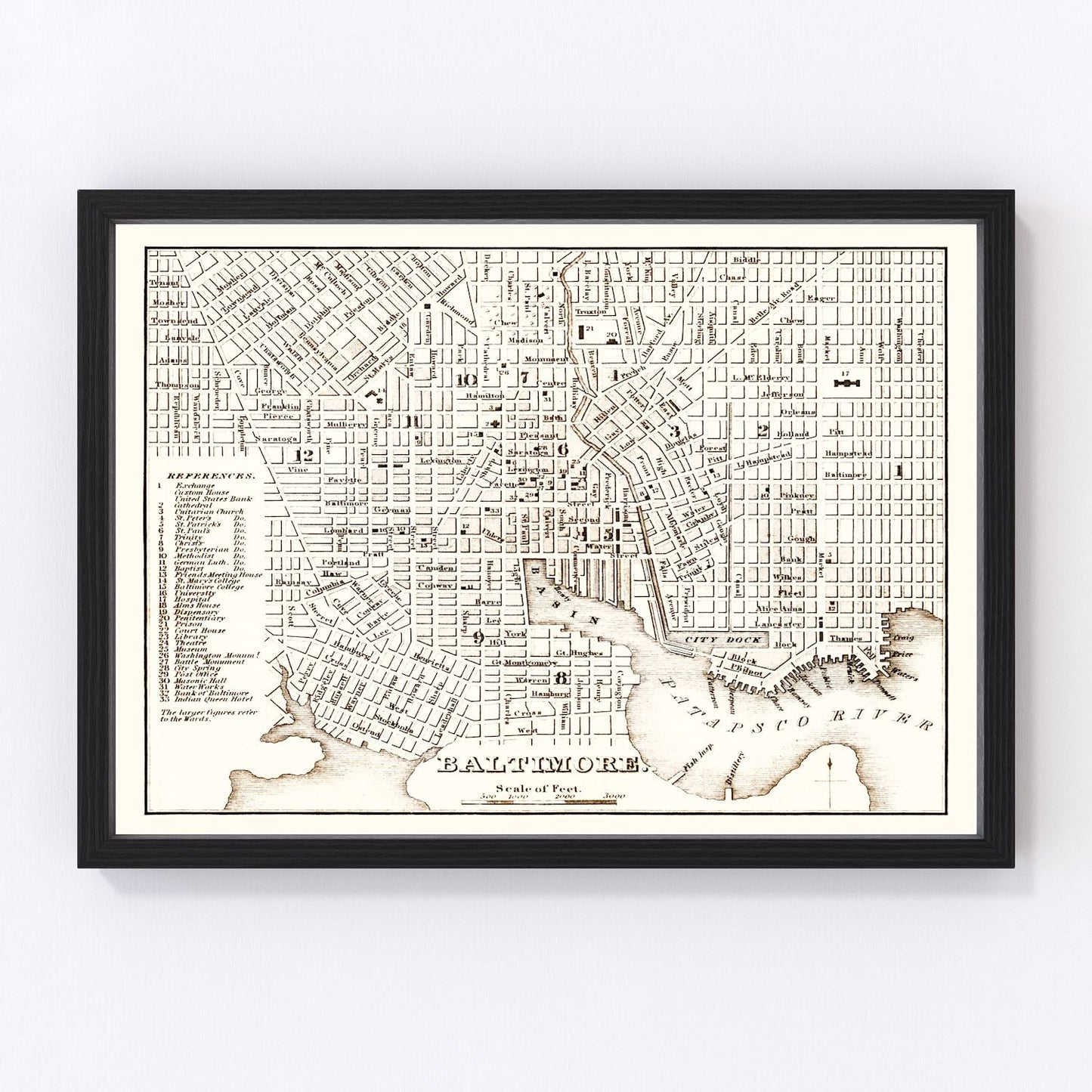 Vintage map of Baltimore, Maryland, 1837