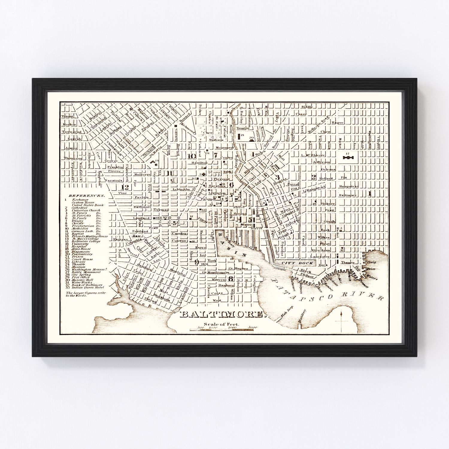 Vintage map of Baltimore, Maryland, 1837