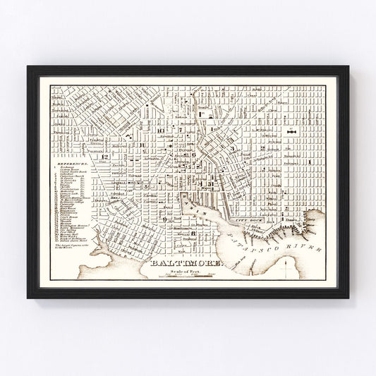 Vintage map of Baltimore, Maryland, 1837