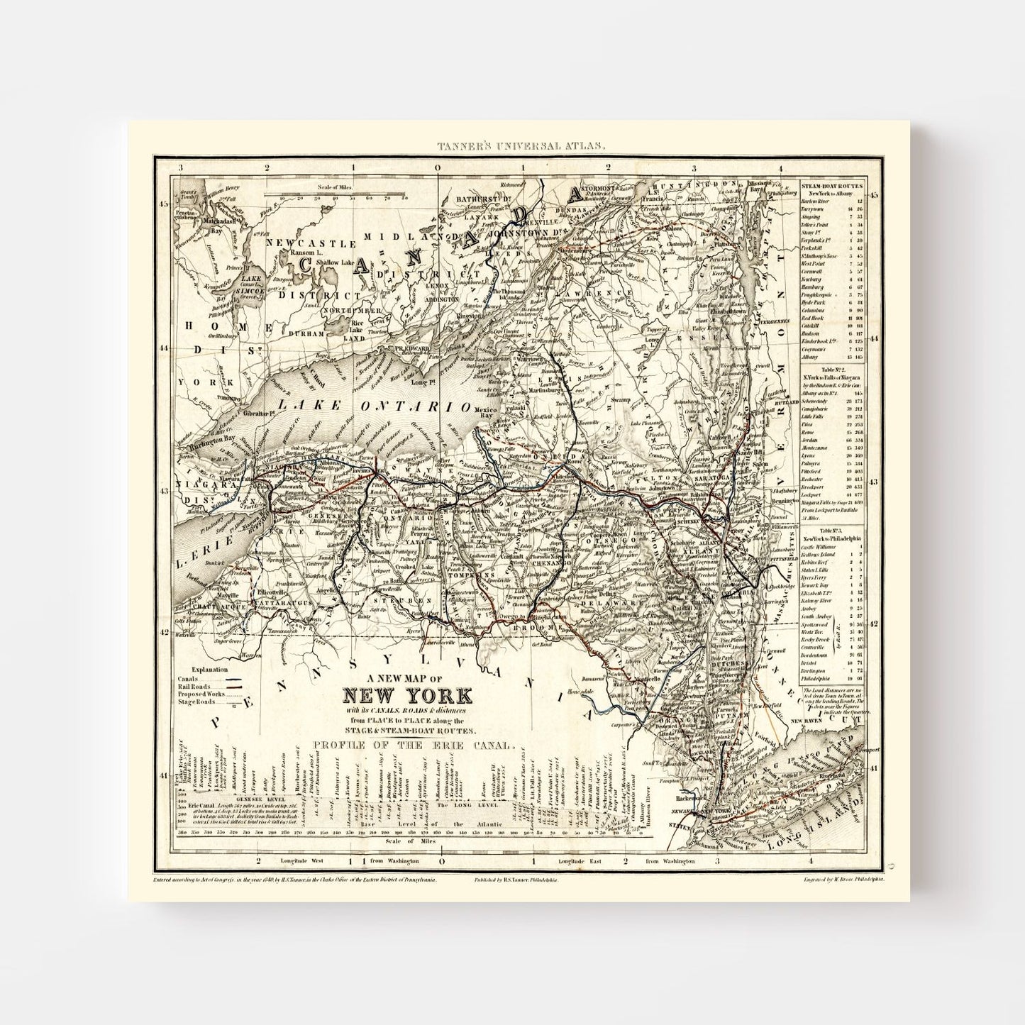 Vintage Map of New York State, 1840