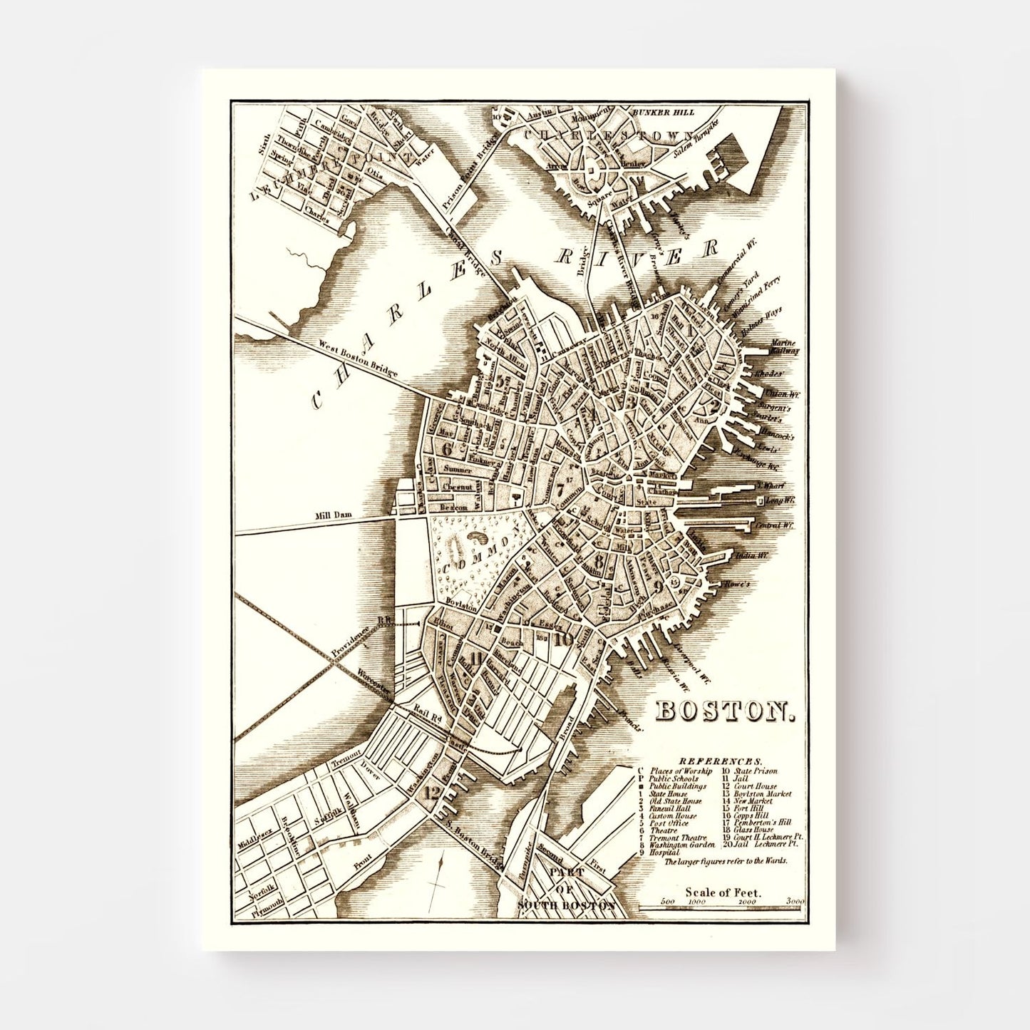 Vintage Map of Boston, Massachusetts 1844