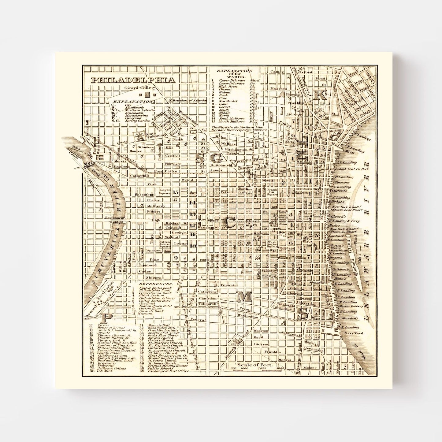 Vintage Map of Philadelphia, Pennsylvania, 1844, No. 2