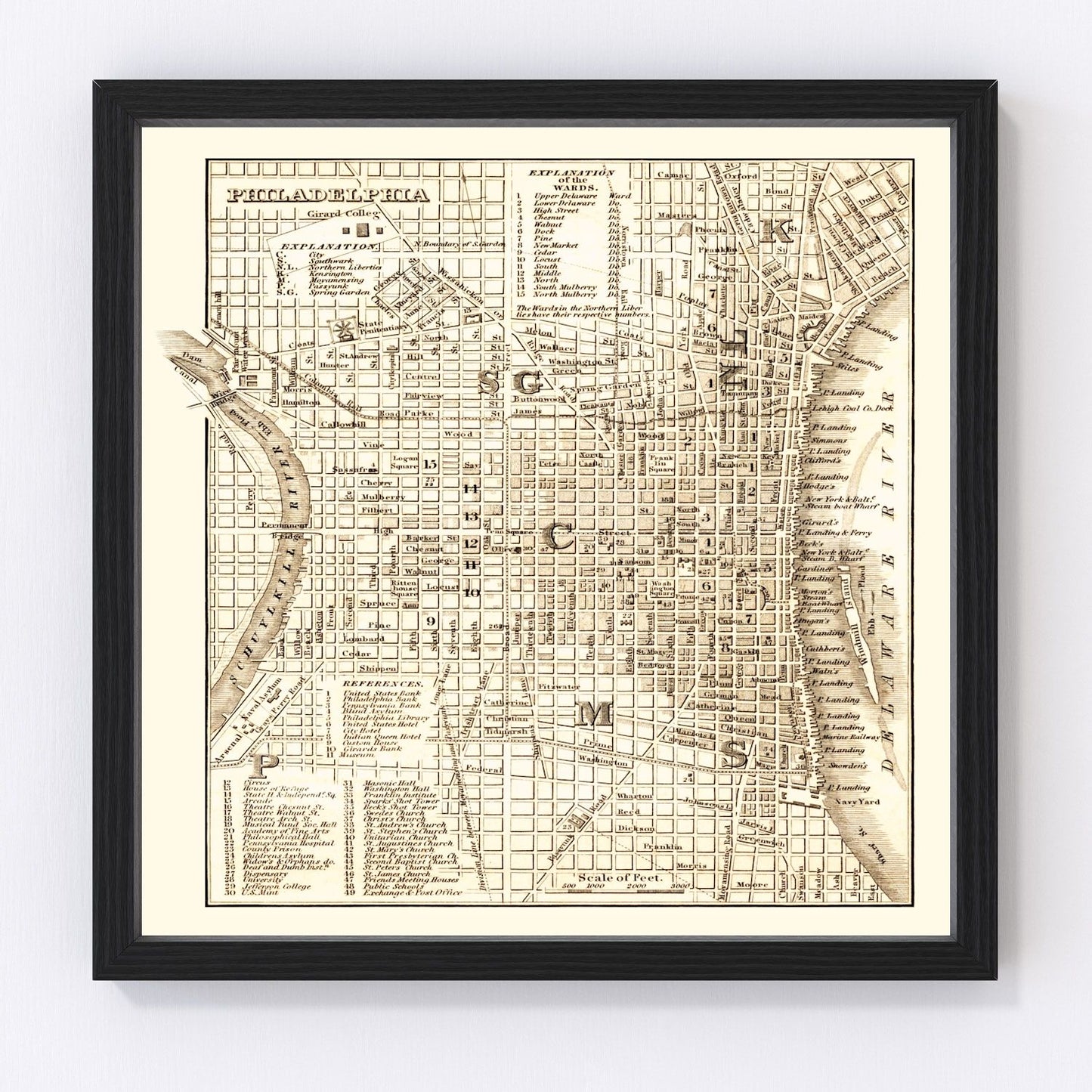 Vintage map of Philadelphia, Pennsylvania, 1844