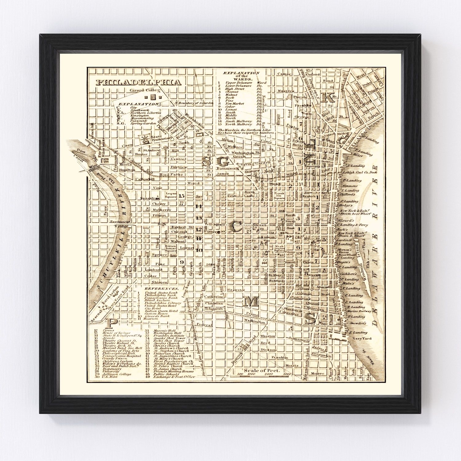 Vintage map of Philadelphia, Pennsylvania, 1844